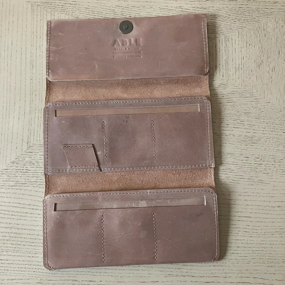 Able Debre Ethiopian  Leather Trifold Wallet in Taupe